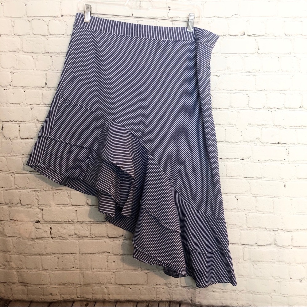 Blue and White Pinstripe Asymmetrical Skirt